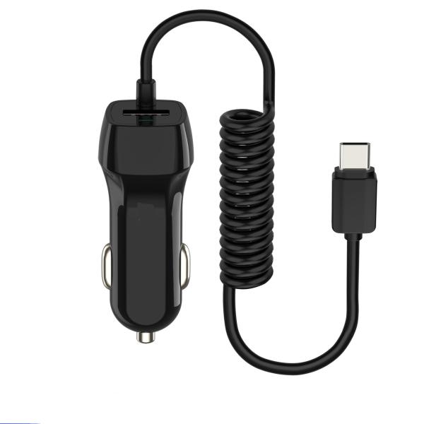 ABS PC Hybrid Car Phone Charger Adapter Elastic Charging Cable With Lighting Port