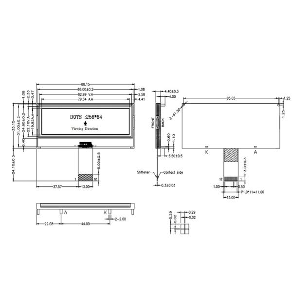 3.5 дюймовый DFSTN LCD дисплейный модуль 256x64 точки Управление ICST75256,1/64D,1/9B