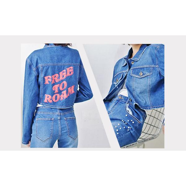 Custom Casual Womens Short Jean Jacket , Slim Fit Jeans Coat For Ladies