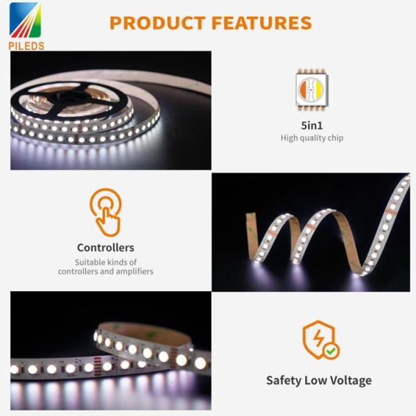 High Lumen SMD 5050 5 in 1 RGBCCT Dc 12V 24V 5M 300 LEDs RGB Mixed Dual Color Flexible Led Light Strip RGBWW