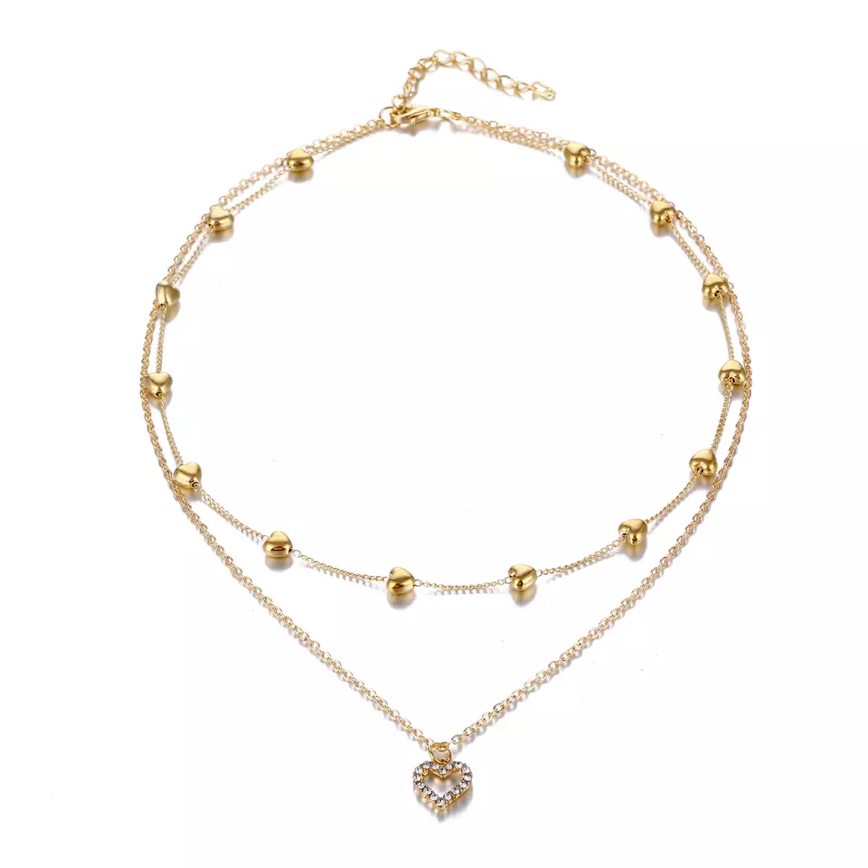 Retro Luxury Long Gold Stacked Necklaces With Heart Pendant