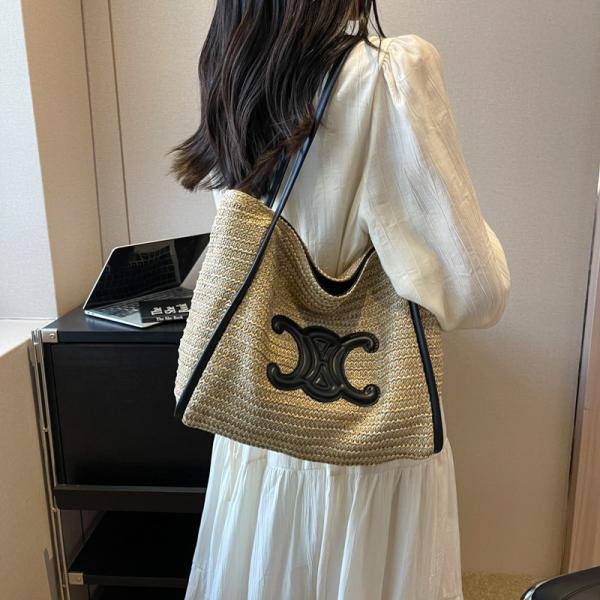 Women Small Straw Bags Summer Beach Tote Bag Handmade Woven Hobo Purse Handbag Customized New Arrival Hand Made Natural Straw Raffia Blue Striped Crochet Beach Bag Crochet Bags Custom Order