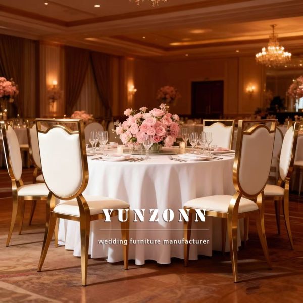 Modern European Wedding Event Banquet Hall Furniture Stainless Steel Frame Luxury White Dining Chair