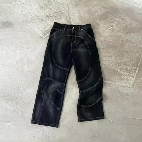 Embroidery con botón a medida con mosca Denim Vintage Jeans Lavados Corredores de peso pesado Fabricantes de ropa callejera