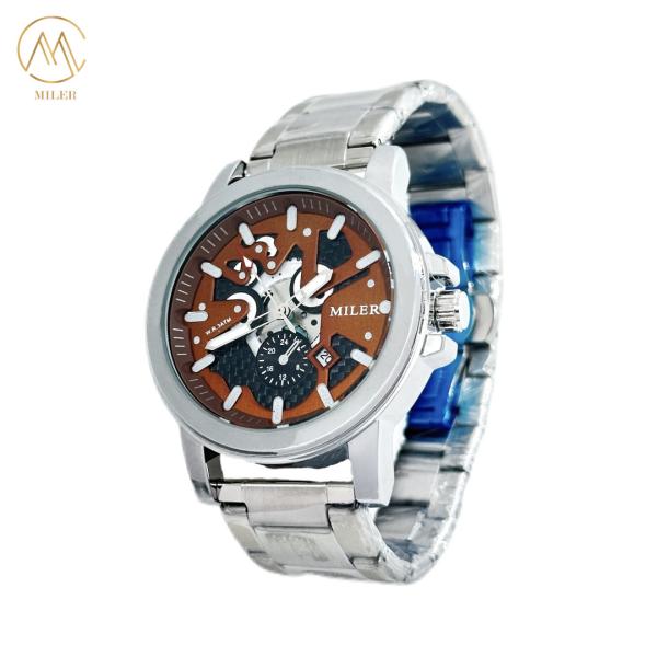 ML1112B Montres à bande en acier inoxydable argenté avec cadran minéral