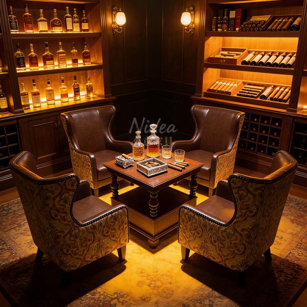 Luxury Modern Country Wingback Leather Chair with Patterned Back for Boutique Hotel and Club Bar