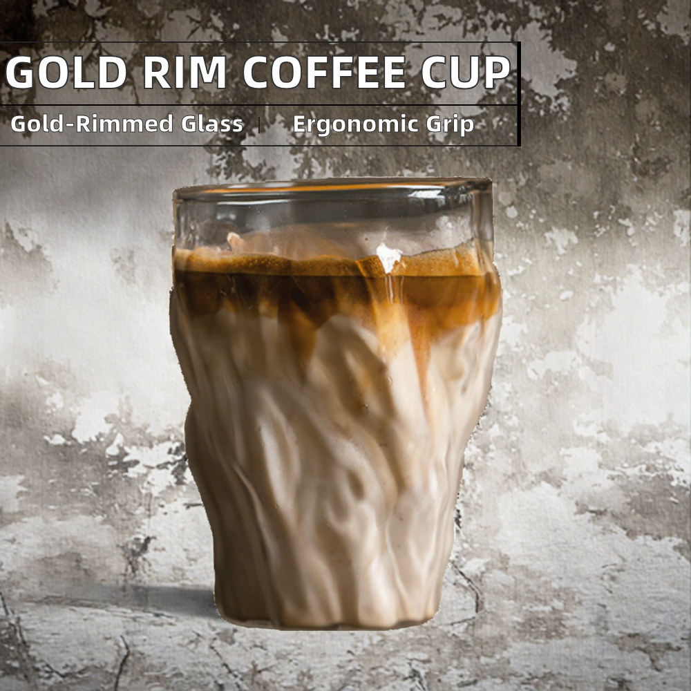 Creative 300ml Clear High Borosilicate Glass Coffee Cup With Gold Rim For Drinking Water Milk Juice Coffee Multi-Use Mug