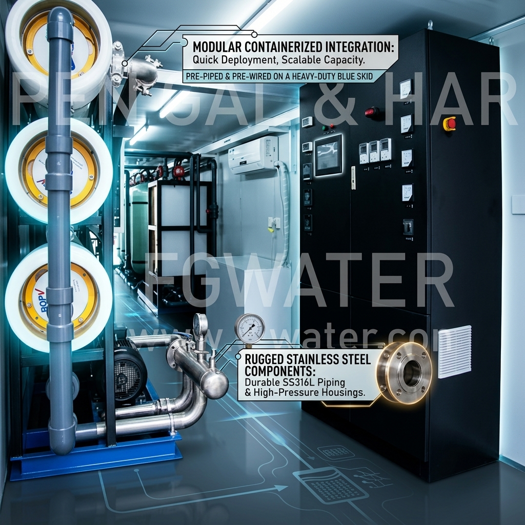 100 TPD Solar Hybrid Containerized RO Pure Water Equipment in 40ft Unit for Seawater Desalination
