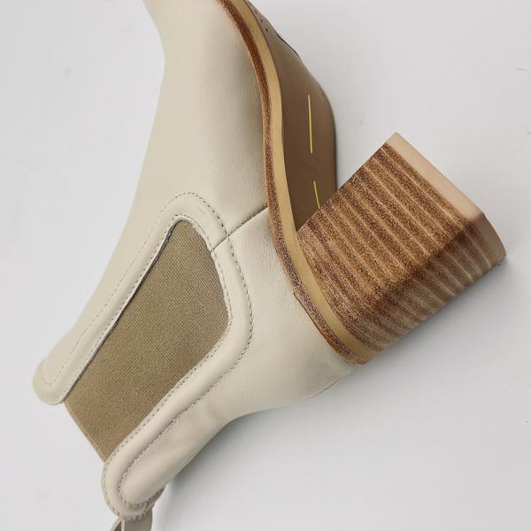 Round Toe Ankle Boots Womens Leather Dress Boots Tan / Beige With Elastic Band