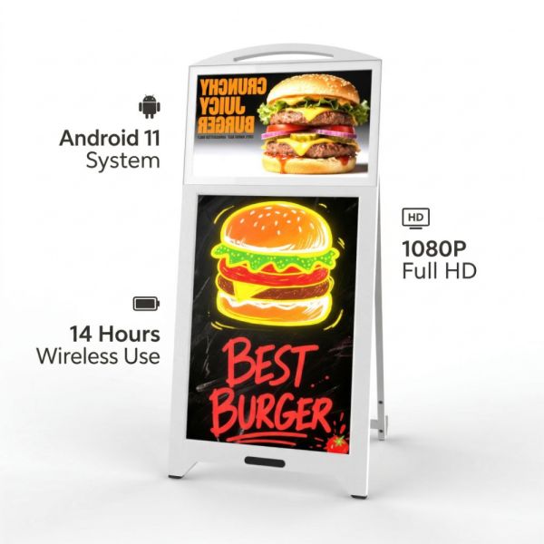 Floor Standing Android Digital Advertising Display 21.5 Inch with LED Fluorescent Writing Board