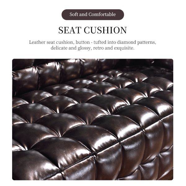 Nidea #8908 European Traditional Chesterfield Genuine Leather Sofa Set with Sponge Filling for Hotel Living Room