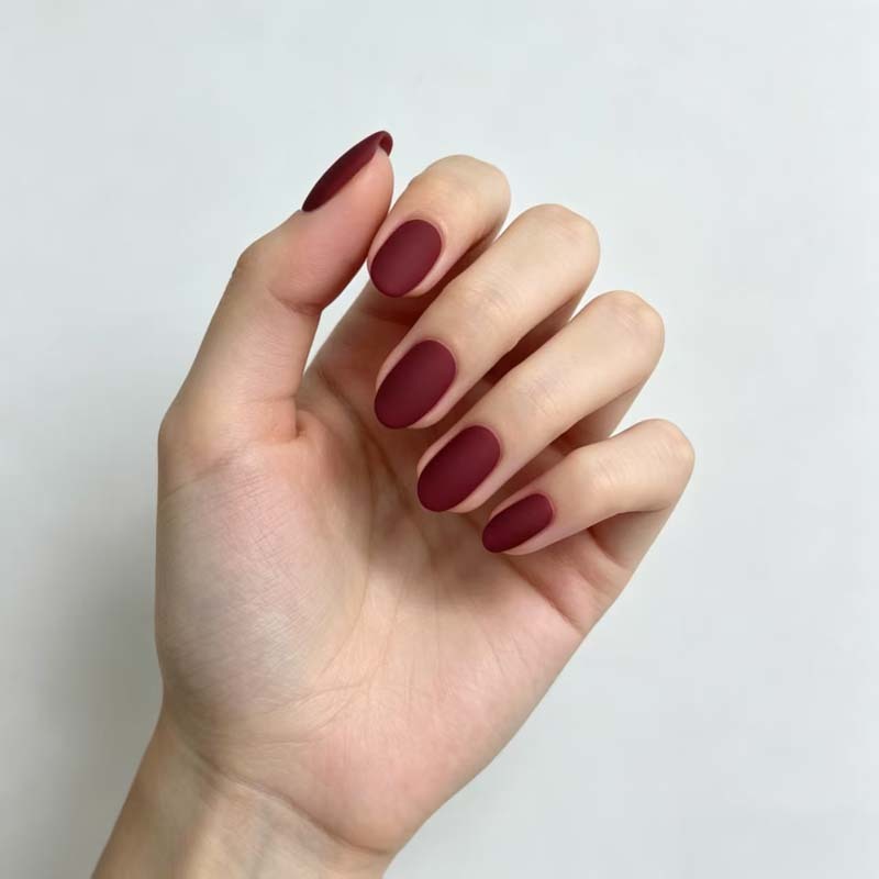 Promotion Matte Dark Red Solid Color Press On Nails 4 Shapes for Daily Wear