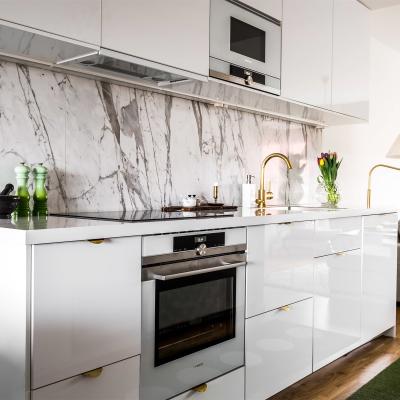 Flat Front Acrylic Kitchen Cabinet Assemble High Gloss White