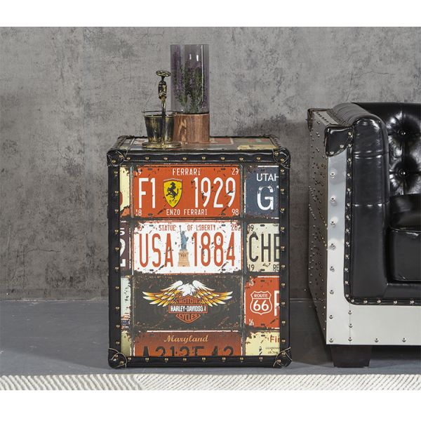 Nidea #313 Handcrafted Durable Multi-Purpose Vintage Wood Antique Home Furniture Living Room Cabinet Retro License Plate Design Featuring