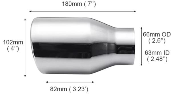 Muffler tips, D1001,ss304 Mirror polished, Angle cut,Rolled edge, universal application,2.5 inlet,4 loutlet