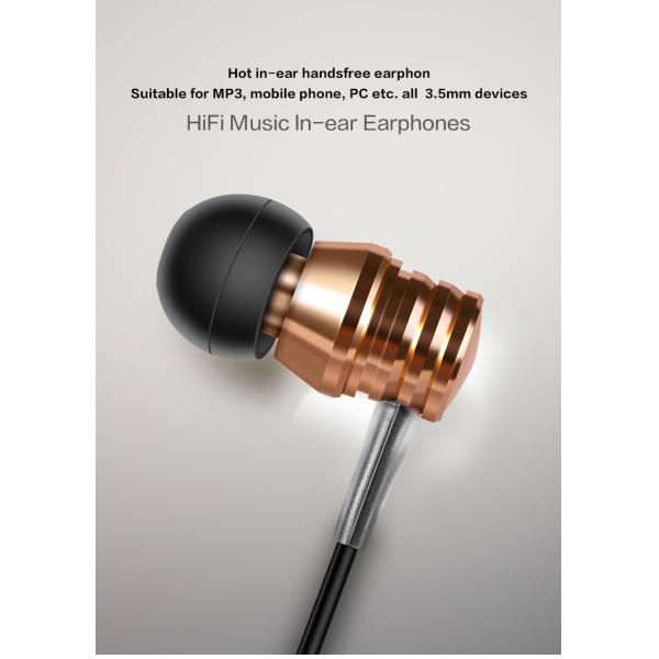 IPX3 Bass Wired Earbuds In Ear Metal Headphones With Mic Call Control