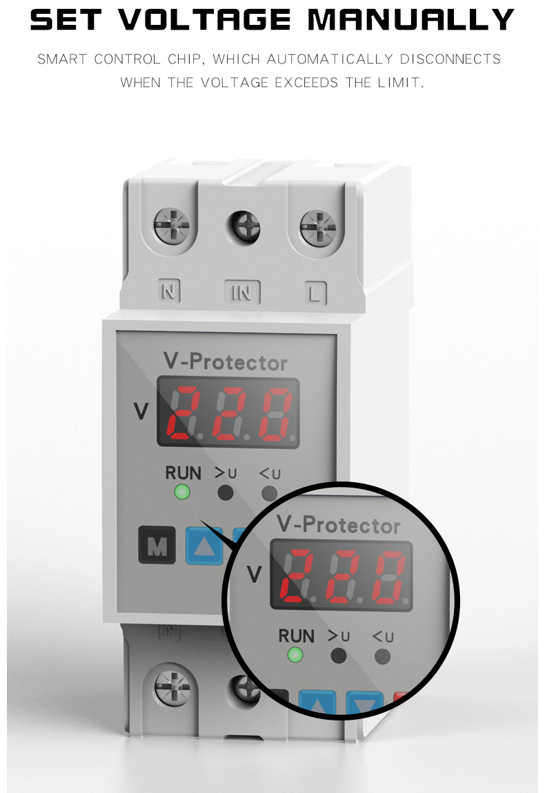 ZS1-V-63a single-display over/under voltage protector, adjustable self-resetting current-limiting protector, overcurrent 43A, overvoltage 220V