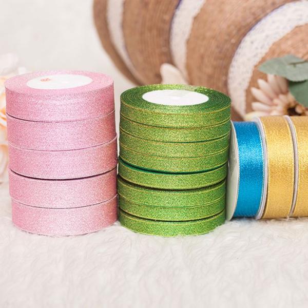 Glitter Metallic Gift Wrap Ribbon Multicolored Custom Size 12mm Satin Ribbon