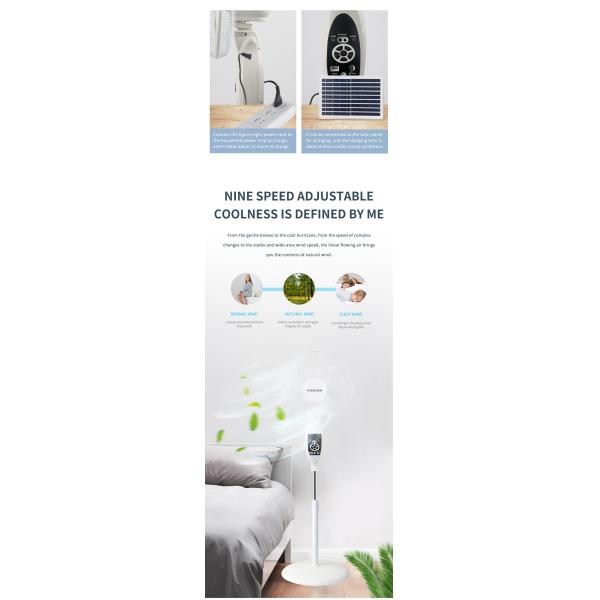 High Speed Solar Rechargeable DC Fans with Remote Control and 16 inch Electric Stand Fan