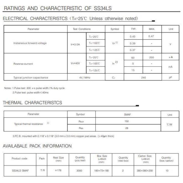 SMAF JF/SS34LS/SS36LS/SS38LS/SS310LS/SS315LS/SS320LS 3A Current Low Vf Schottky Diode