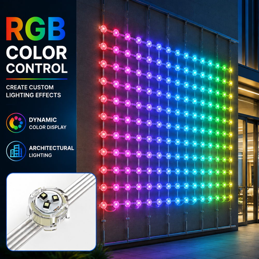 Outdoor Flexible LED Mesh Curtain 3 LED Round Pixel Matrix Screen 10x10 To 20x20 DC12V