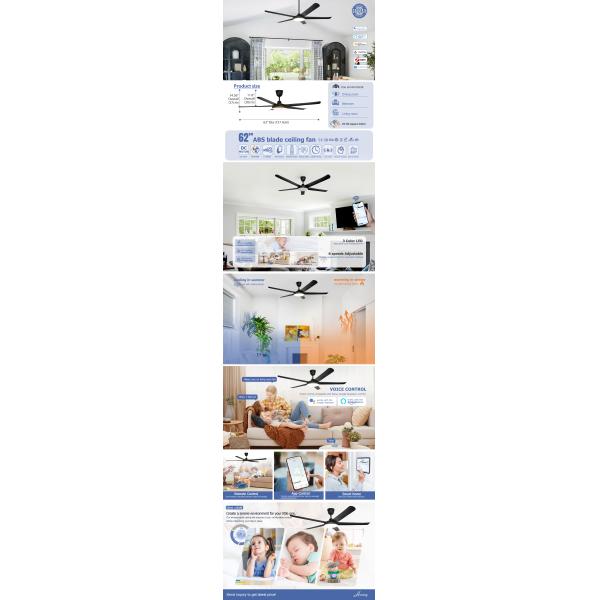 62 дюймовый черный пластмассовый современный светодиодный потолочный вентилятор