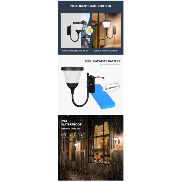 El negro a presión el fundición de la lámpara de pared solar montada en la pared de aluminio del patio de las luces IP65