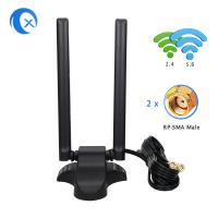 Dual Band 2.4GHz 5GHz RP-SMA Antennes WiFi avec câble d'extension de 6,5 pieds Pour PC ordinateur de bureau Bluetooth sans fil