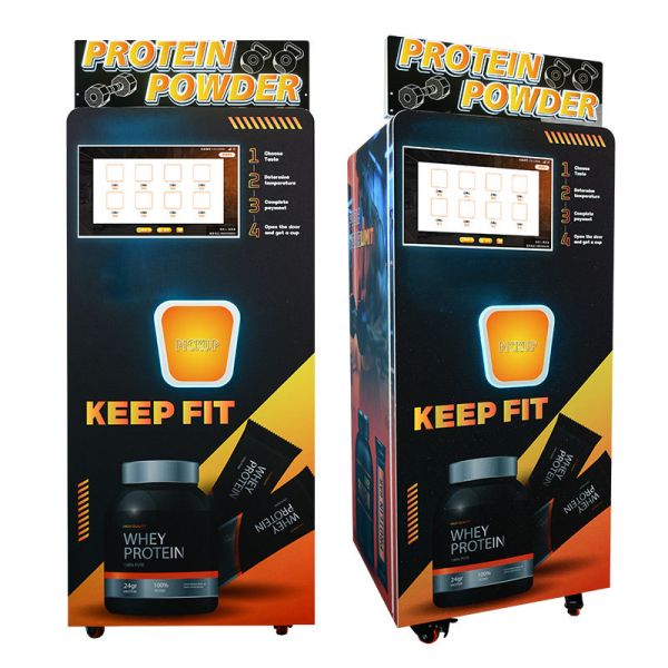 Protein Powder Vending Machine with Automatic Cup Dispensing Background Warning System and Energy Efficient Design for Fitness Nutrition