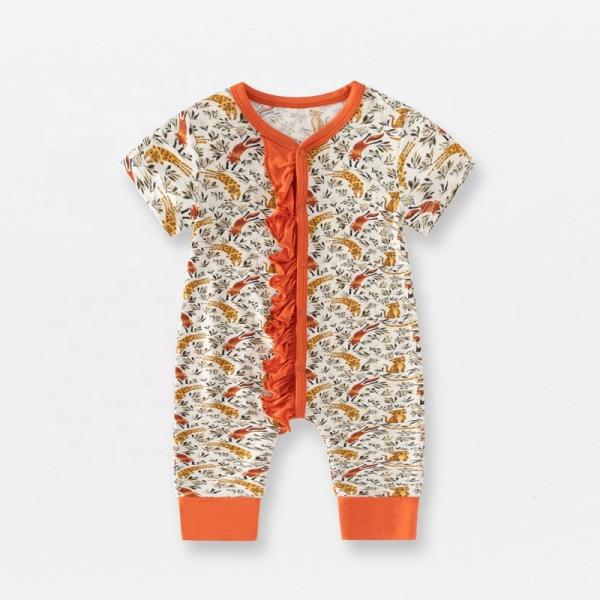 Factory Price bamboo Fabric baby rompers printed pajamas baby zipper snap rompers for summer