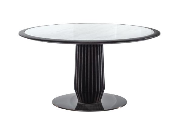 Round dining table by Oak wood in hand-made structure with Stainless steel leg and Stone marble for Restaurant furniture