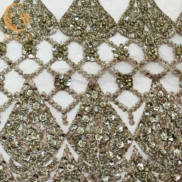 Золото 55 дюймов африканское отбортовало полиэстер вышивки Sequins яркого блеска