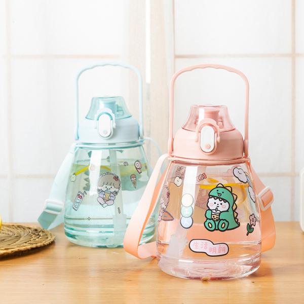 Convenient Wide Mouth Sports Water Bottle 38oz Custom Design Clear Plastic with Straw