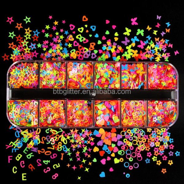 Polyester Glitter Heart Neon Phosphor Powder Nail Glitter Powder Manufactures Nails Chrome with PET and PET