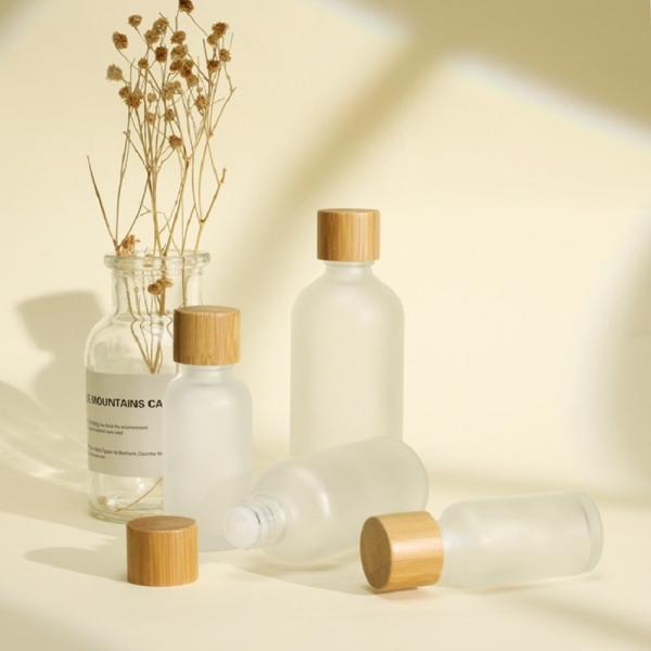 Círculo 1 onça 2 onças garrafas de empacotamento cosméticas de bambu do conta-gotas da imprensa de 4 onças