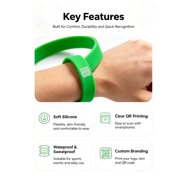 Custom Printed QR Code Silicone Wrist Band Waterproof Silicone Bracelet For Marathon Exhibition Event Staff Check In 