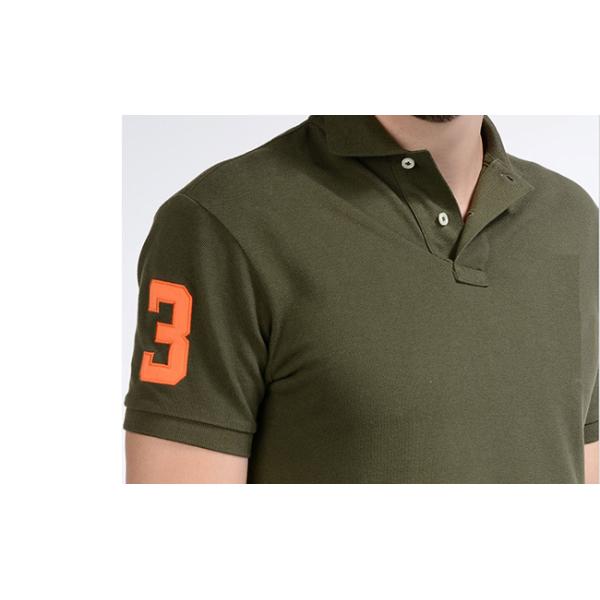 Military Green Cotton Polo Shirts With Logo Embroidered On Right Arm Slim - fit