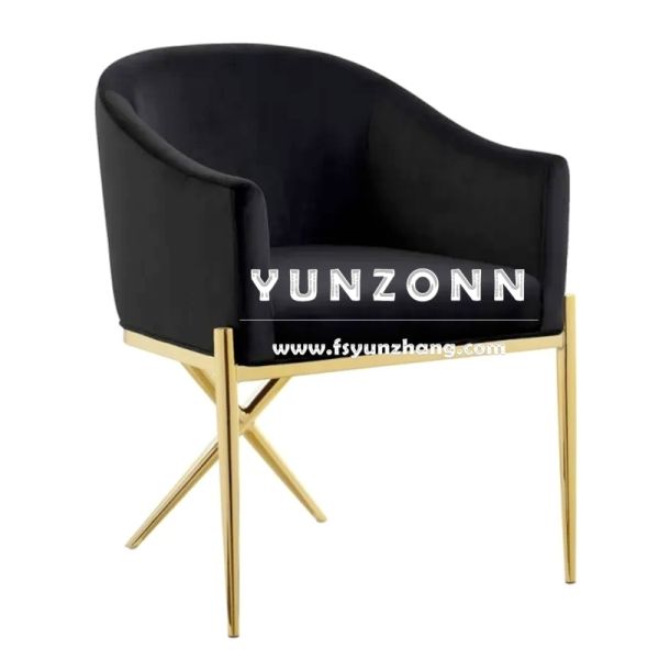 Modern Dining Arm Chair with X Legs Stainless Steel Designs Velvet Hotel Chairs