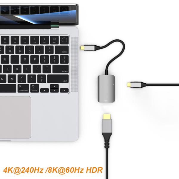 Adaptateur USB C vers HDMI 2.1 48 Gbit/s avec charge PD 140 W pour MacOS Windows