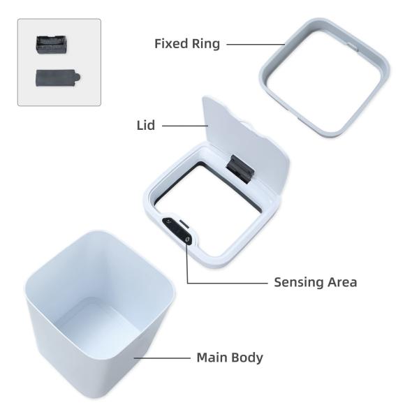 16L/5.3 Gallon Square Automatic Kitchen Garbage Bin Motion Sensor Plastic  Smart Trash Can Trash Bin