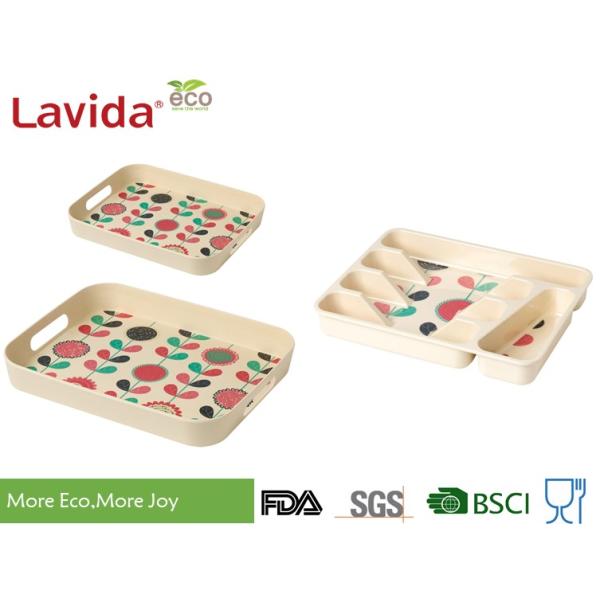 Non - Toxic Bamboo Fiber Tableware High End Hand Drawn Nature Flowers Customized Printing