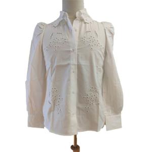 As mulheres gerenciem para baixo a blusa branca da luva de sopro de Algodon do