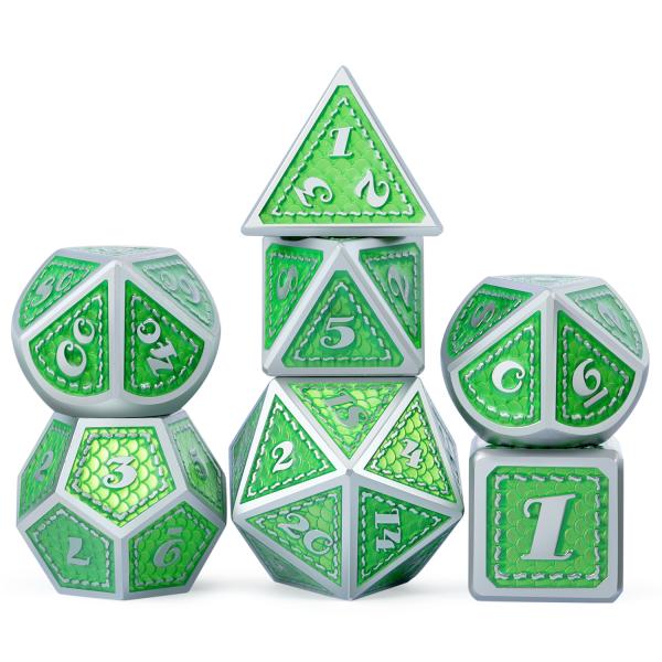 Dragon Scale Solid Metal Dice Set Multi Color DND RPG Bright Colors
