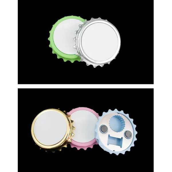 Sublimation Magnetic Bottle Opener With Aluminum Sheet Custom Logo Round Plastic Bottle Opener Fridge Magnet Blanks