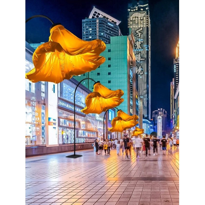 Outdoor Waterproof IP65 LED Interactive Flower Sculpture Steel Acrylic Hand Forged Commercial Street Landscape Decoration