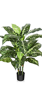 Artificial Golden Dieffenbachia Plant 43 Inch Tall Fake Tropical Lifelike Tree in Pot Silk Faux Dark Green Plant