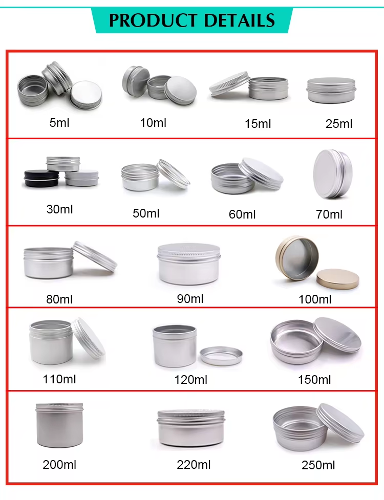 Reusable 5ml - 250ml Aluminum Jar Can Food Grade Metal Cosmetic Packaging Jar