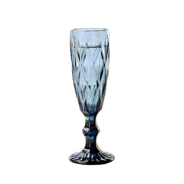 Champagne 150ml Long Stem Wine Glasses Vintage Embossed Glass Goblets
