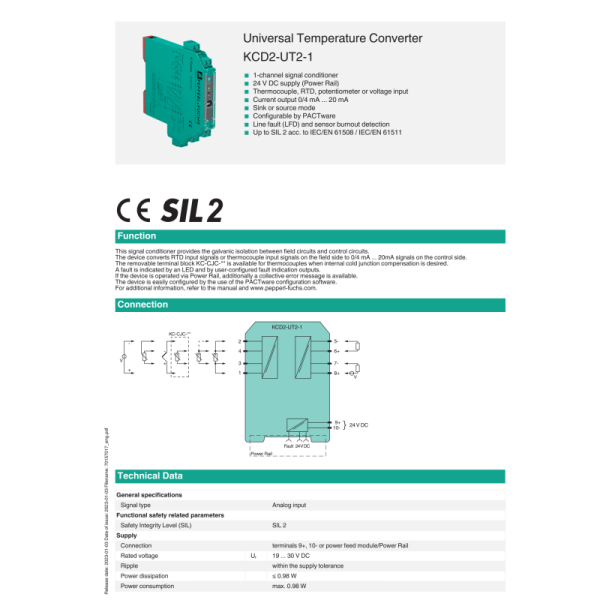 PEPPERL+FUCHS Isolated Barrier Universal Temperature Converter KCD2-UT2-Ex1