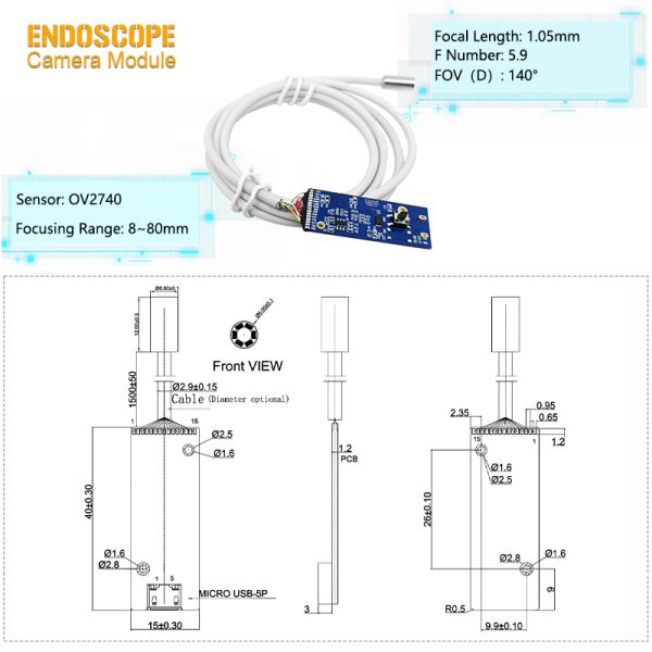 Micro OV2740 Image Sensor 1080P Medical Industrial Separated Endoscope Camera Module